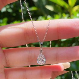 Colliers pendants Real 925 Sterling Sier Collier Jewelry Woman Water Drop Designer 5a Zirconia White Diamond Chokers For Women Teen Dhkcx