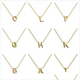 Hanger kettingen Real 925 Sterling Sier 26 Letter Round Choker ketting voor vrouwen Europese en Amerikaanse minimalistische fijne sieraden Dro Dhjqk