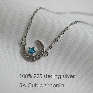 Hanger kettingen Real 925 Sterling zilveren kristal maanblauwe ster ketting rhodium vergulde choker sieraden voor meisjes