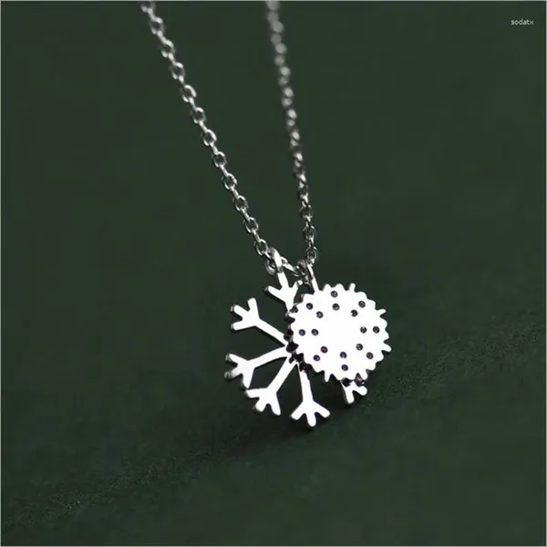 Collares colgantes Plata de Ley 925 auténtica moda delicado collar con dije de copo de nieve para mujer niña joyería de regalo de Navidad