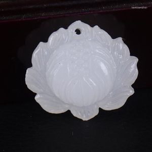 Pendentif Colliers Réel Jade Sculpté À La Main Hetian Lotus Blanc Avec Collier Femmes Hommes Bijoux Cadeau Pendentifs