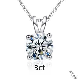 Colliers pendants Real Moissanite 925 Sterling Sier 0.5-3CT Classic 4 Collier Collier Luxury Engagement de mariage pour les femmes Gift Dhwdv