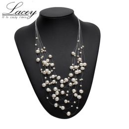 Pendentif Colliers Réel naturel collier de perles d'eau douce bijoux de mariage pour les femmes de la mode de Noël nuptiale multi brins 230307