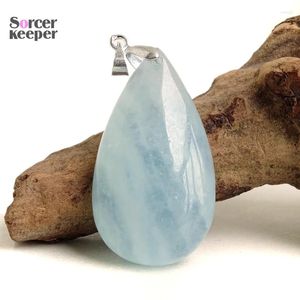 Colliers pendants réels Natural non optimisé Aquamarine Gems Stone Water Drop Collier For Bijoux Perles peut porter chance dans l'amour BK110