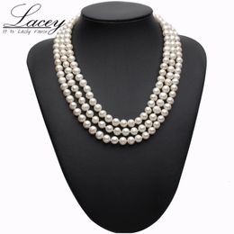 Pendentif Colliers Véritable collier de perles bijoux en argent d'eau douce trois stand tour de cou Bijoux de mariée pour les Femmes drop 230307
