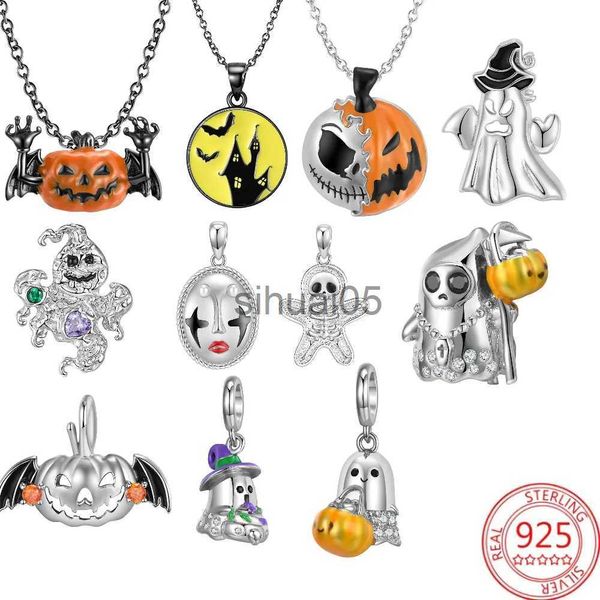 Pendentif colliers Réel S925 argent Sterling charme horreur citrouille fantôme Fit Halloween femmes collier pendentif Boutique bricolage cadeau bijoux x1009