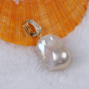 Collares pendientes Perla barroca de agua dulce blanca real para mujer Color oro Micro Diamante Joyería Regalo de cumpleaños