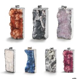 Pendentif Colliers Rec Druzy Pierre Sier Plaqué Pierre Précieuse Quartz Pendentifs Pour Collier Femmes Bijoux Cadeaux Drop Delivery Dhpif