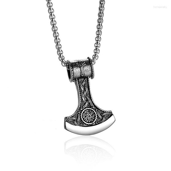 Collares pendientes RechicGu Vintage para hombre Cadenas de acero inoxidable Viking Rune Of Lun Cross Talisman Axe Collar Accesorios Charm Jewelry