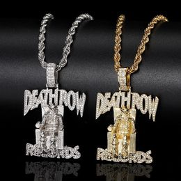 Collares colgantes Registros Música clásica Deathrow Collar de cadena para hombres Mujeres Full Zircon Prisionero Alfabeto Hip Hop King Drop 231216