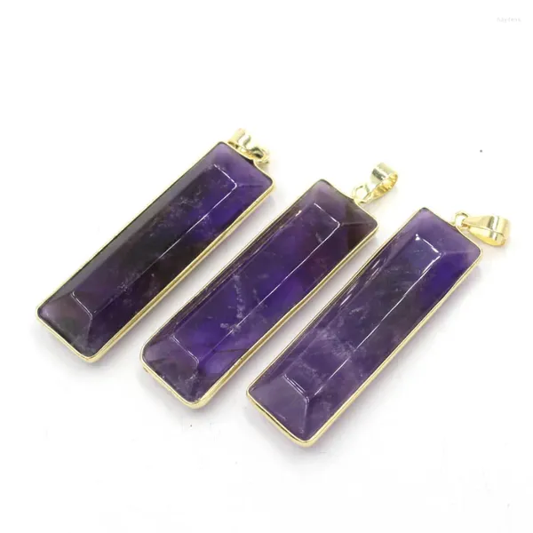 Collares colgantes Rectángulo Colgantes de piedra natural para hombre Mujeres Pilar curativo Cristal Cuarzo Amatistas Ojo de tigre Péndulo de labradorita