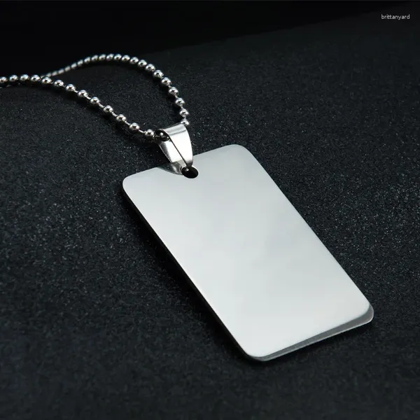 Pendentif Colliers Rectangle Forme Blank Dog Tag Acier inoxydable Miroir Polonais Hommes Femmes Collier de haute qualité avec chaîne de perles pour bricolage