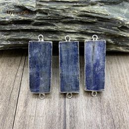 Pendentif Colliers Rectangle Plaqué Argent Naturel Bleu Kyanite Dalle Connecteur Gems Pierre Perle Charmes Pour DIY Bijoux Fabrication AccessoiresPenda