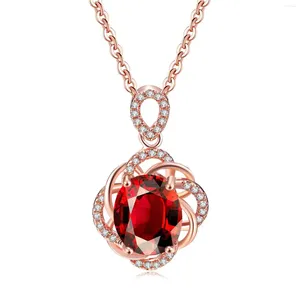 Colliers pendentif fleur de cristal rouge pour femmes, chaîne de cou plaquée or Rose, cadeaux d'anniversaire féminins, bijoux à la mode N615