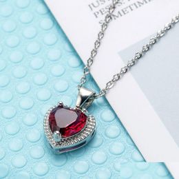 Collier pendentif coeur diamant rouge chaîne en acier inoxydable femmes filles colliers cristal vert bijoux de mode cadeau Wi Dhhoj