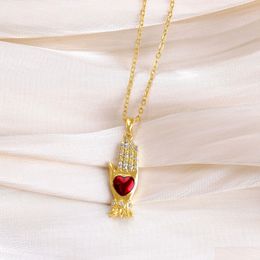 Pendentif Colliers Collier en cuivre en forme de coeur rouge Relius plaqué or émail bijoux livraison directe pendentifs otn2y