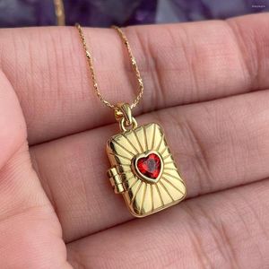 Collares con colgantes, collar con medallón cuadrado de piedra de corazón rojo para mujer, delicado, romántico, bonito, inusual, regalo del Día de San Valentín