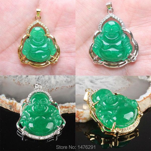 Collares pendientes rojo naranja verde Jades tallado Buda corte hueco incrustaciones de diamantes de imitación amuleto budista 1 Uds