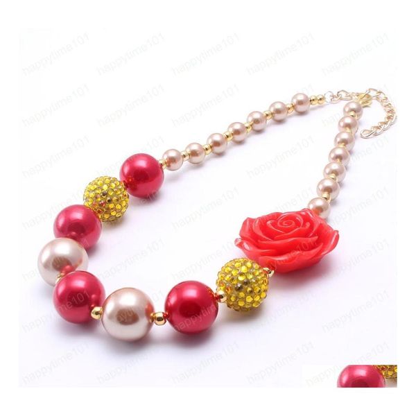 Pendentif Colliers Rouge Rose Fleur Bébé Kid Chunky Collier De Noël Fille Enfants Bubblegum Perle Enfants Bijoux Drop Livraison Collier Dhihf