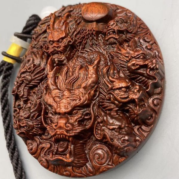 Pendentif Colliers Bois de santal rouge Neuf Dragons Cercueil Tirant Redwood Tyrannosaurus Poignée à la main Taille en bois Sculpture