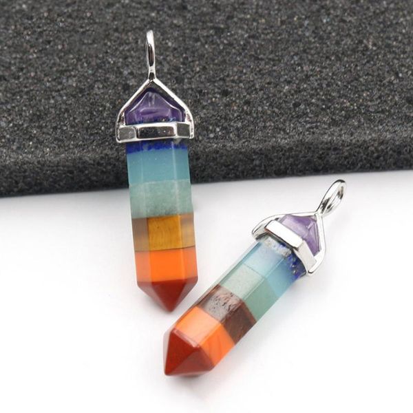 Collares pendientes Reiki Chakra Cristal natural para mujeres Collar Hexagonal Curación Péndulo puntiagudo Arco iris Capas Piedra de cuarzo PenduloPen