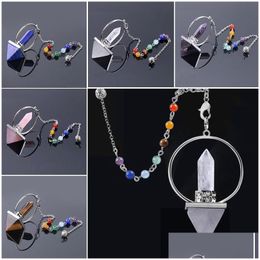 Colliers pendants Reiki guérison 7 chakra Pendum en pierre naturelle pour la danse du prisme hexagonal pyramide Tiger œil rose cristal ame dhgarden dhesg