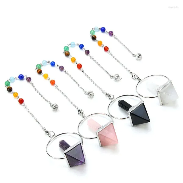 Pendentif Colliers Reiki Guérison 7 Chakra Pendules pour Dowsing Pierre Naturelle Hexagonale Prisme Pyramide Blanc Violet Cristal Rose Quartz