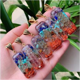 Pendentif Colliers Reiki Healing Colorf Chips Pierre Chakra Naturel Orgone Energy Collier Pendum Amet Orgonite Crystal Drop Delivery Dh40Q