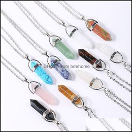 Pendentif Colliers Reiki Guérison Cristal Pierre Pendentif Chakra Rose Opale Oeil De Tigre Colliers Ras Du Cou En Gros Énergie Pendentifs Collier Dhmng