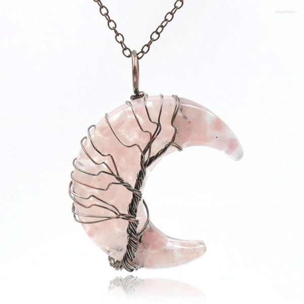 Collares colgantes Reiki Curring Crystal Stone Retro Retro Tree Of Life Whire Willace Natural Jewelry