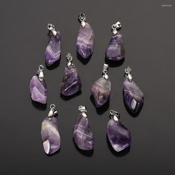 Pendentif Colliers Reiki Guérison Février Pierre De Naissance Améthystes Naturelles Pendentifs Quartz Violet Pépites De Cristal Brut Femmes Irrégulières