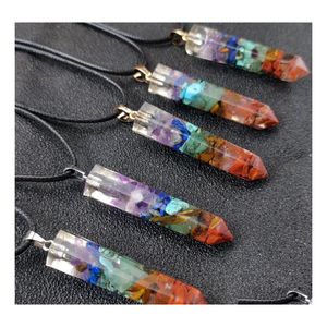 Pendentif Colliers Reiki Healing Hexagonal Prism Stone Seven Chakra Orgone Energy Pendum Amet Orgonite Crystal Necklace Drop Delivery Dh7We