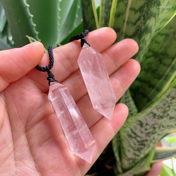 Collares pendientes Reiki curación péndulo Hexagonal piedra cristal cuarzo collar amuleto rosa Natural para mujeres