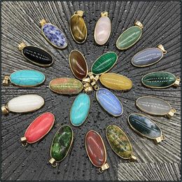 Colliers de pendentif Reiki Bijoux de guérison OVAL NATURE NATURE PENDANT QUARTZ LAPIS OPAL PINS CRISTALS PENDANTS DIY Boucles d'oreilles Cou Nec