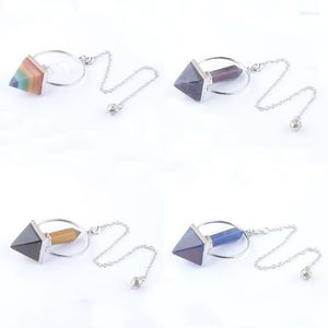 Pendentif Colliers Reiki Guérison Pierre Naturelle Pendule Pour Radiesthésie Prisme Hexagonal Pyramide Pendentifs Améthystes Obsidienne Cristal TBN454Pendentif