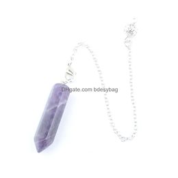 Collares pendientes Reiki Healing Pendum Colgantes de cuarzo natural Columna hexagonal Prisma Piedra Amet Cadenas Charm Jewelry Bn429 Drop Deli Dhqfp