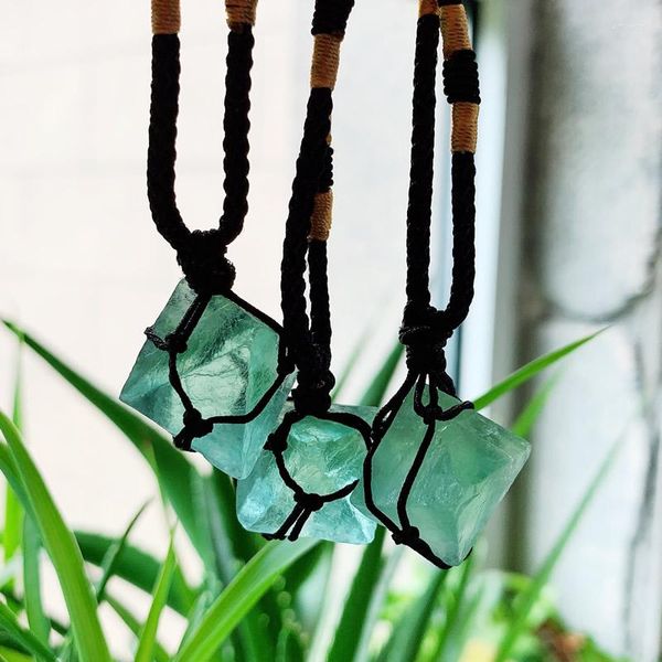 Collares pendientes Reiki curación pirámide péndulo verde fluorita cristal cuarzo collar amuleto trenzado Natural para mujeres