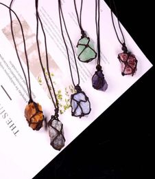 Hangerkettingen Reiki Healing Quartz Stone Ketting Gevlochten Netto Zakkristal Natuurlijk Mineraal Fluoriet Labradoriet4102438