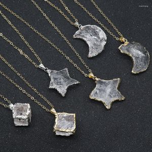 Collares colgantes Reiki Curación Crudo Original Mineral Cuarzo Piedra Estrella Luna Péndulo Natural Cristal Claro Gargantilla Blanca