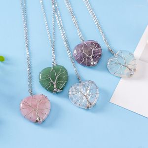 Hangende kettingen reiki natuurlijke kristal hartvorm ketting kwarts juweeltje sieraden wrap draad semi-valse stenen bengelen voor vrouwelijke mannenliefhebbers