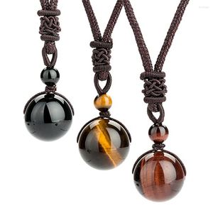 Colliers pendentifs Reiki pierre naturelle pour femmes hommes minuscules perles rondes porte-bonheur charme guérison oeil de tigre améthystes collier obsidienne