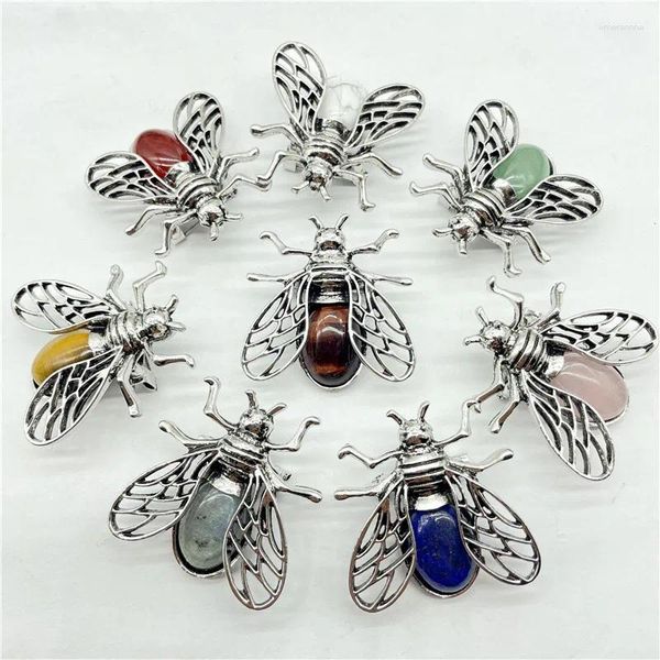 Collares colgantes Reiki Ore Natural / Artificial Crystal Ágata Piedra semipreciosa Collar de insectos / Broche Regalo de mujer de doble propósito