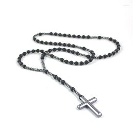 Pendentif Colliers Croix Religieuse Renouveau Littéraire Brillant Mat Agate Noir Gallstone Collier Longue Chaîne