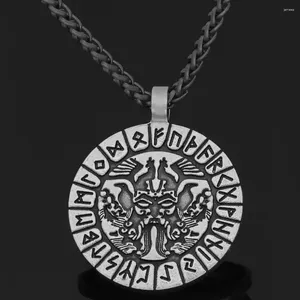 Hanger Kettingen Religieuze Dubbelzijdig Gegraveerde Viking Letter Rune Odin Hoofd Ronde Metalen Ketting