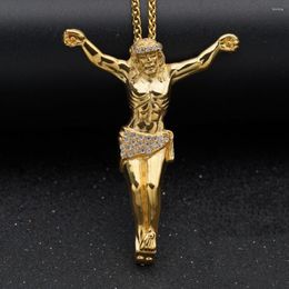 Pendentif Colliers Religieux Jésus Croix Collier avec strass pour hommes Mode Or Couleur Pendentif Bijoux Cadeaux