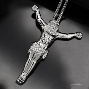 Colliers pendants Collier de croix de Jésus religieux avec strass pour hommes Couleur en or