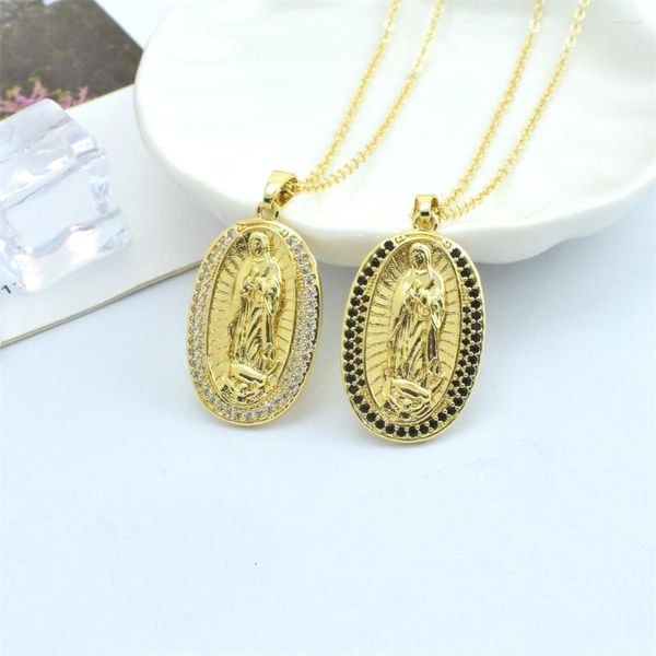 Pendentif Colliers Bijoux Religieux Ovale Vierge Marie De Guadalupe Zircon Cubique Croyant Collier Fête Cadeau De Vacances