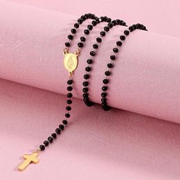 Hanger kettingen Religieuze link kralen ketting ketting voor vrouwen roestvrij staal Cross Maagd Maria email sieraden 60 cm (23 ") lang 1 pc