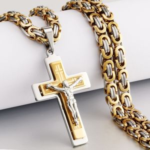 Hanger Kettingen Religieuze Mannen Roestvrij Staal Kruisbeeld Kruis Hanger Ketting Zware Byzantijnse Ketting Kettingen Jezus Christus Heilige Sieraden Geschenken 230713