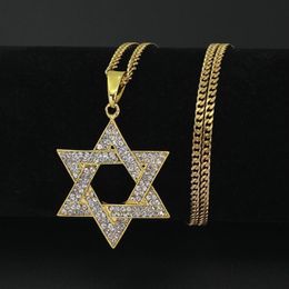 Pendentif Colliers Menorah religieuse et étoile de David Collier juif en acier inoxydable 3 5mmchaîne cubaine Hip Hop Bling bijoux pour M243T